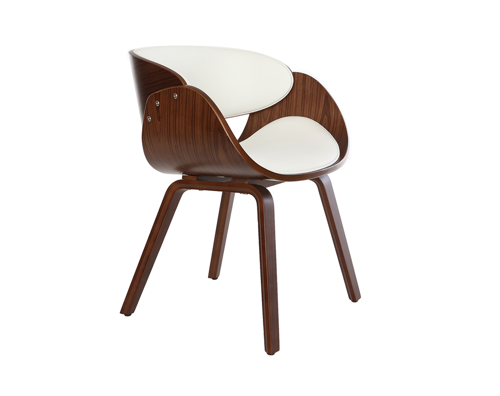 Silla blanca y madera oscura nogal BENT - Face Silla blanca y madera oscura nogal BENT