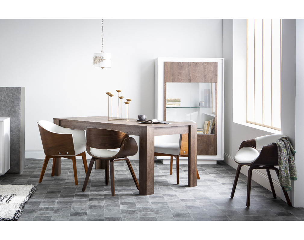 Silla blanca y madera oscura nogal BENT - Dos Silla blanca y madera oscura nogal BENT