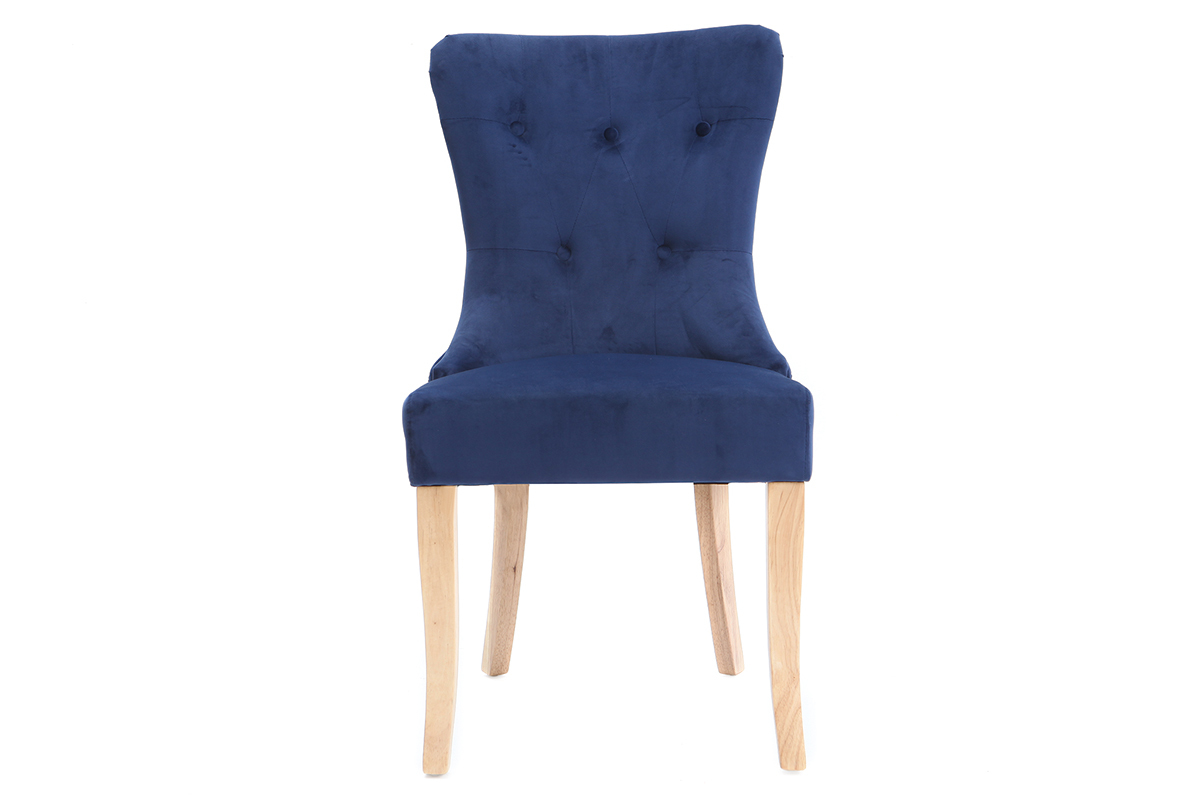 Silla cl�sica terciopelo azul oscuro patas madera clara GUSTAVE