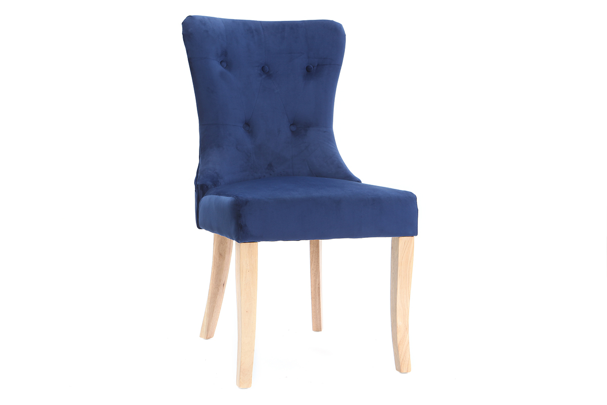 Silla cl�sica terciopelo azul oscuro patas madera clara GUSTAVE