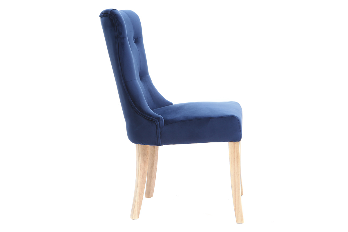 Silla cl�sica terciopelo azul oscuro patas madera clara GUSTAVE