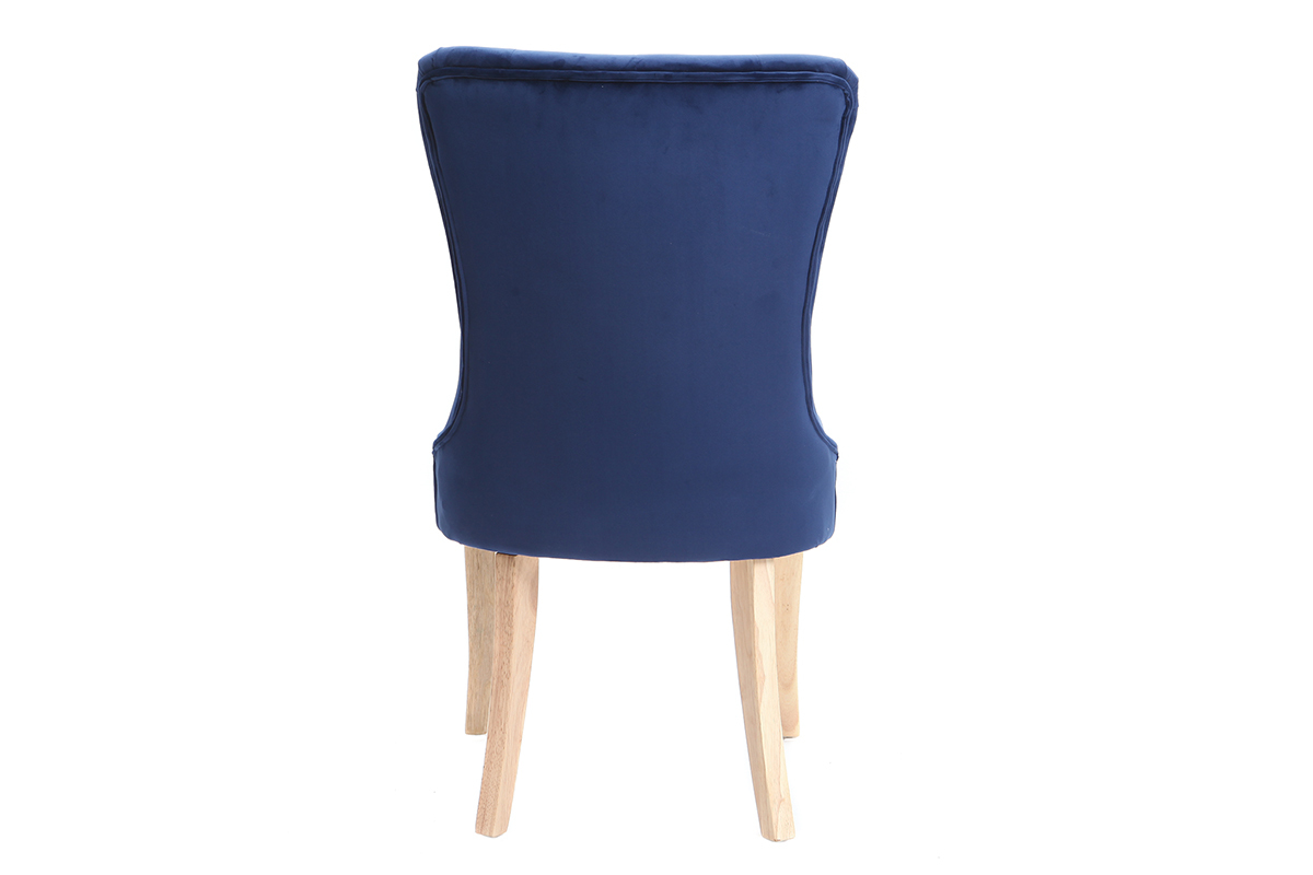 Silla cl�sica terciopelo azul oscuro patas madera clara GUSTAVE