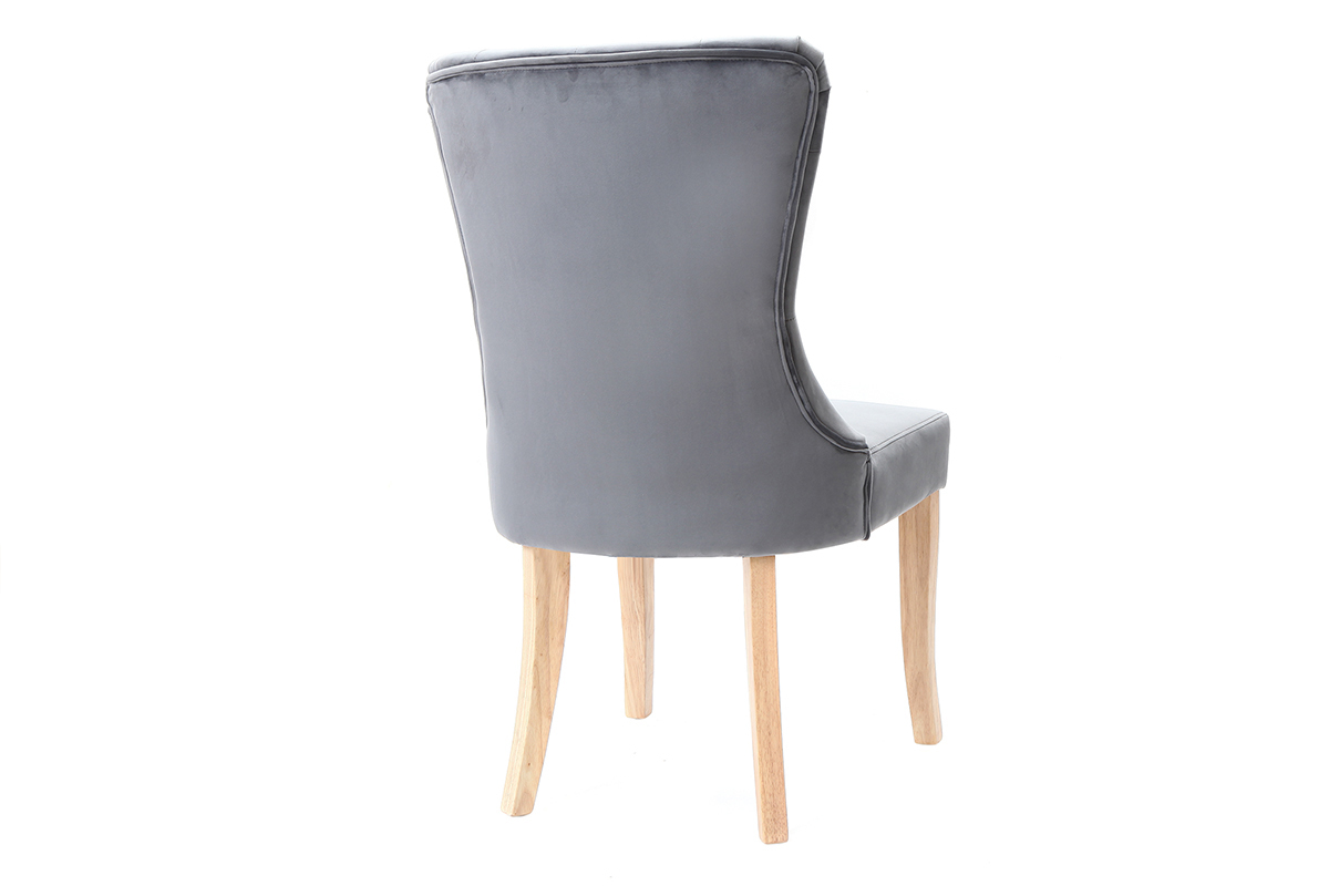 Silla cl�sica terciopelo gris oscuro patas madera clara GUSTAVE