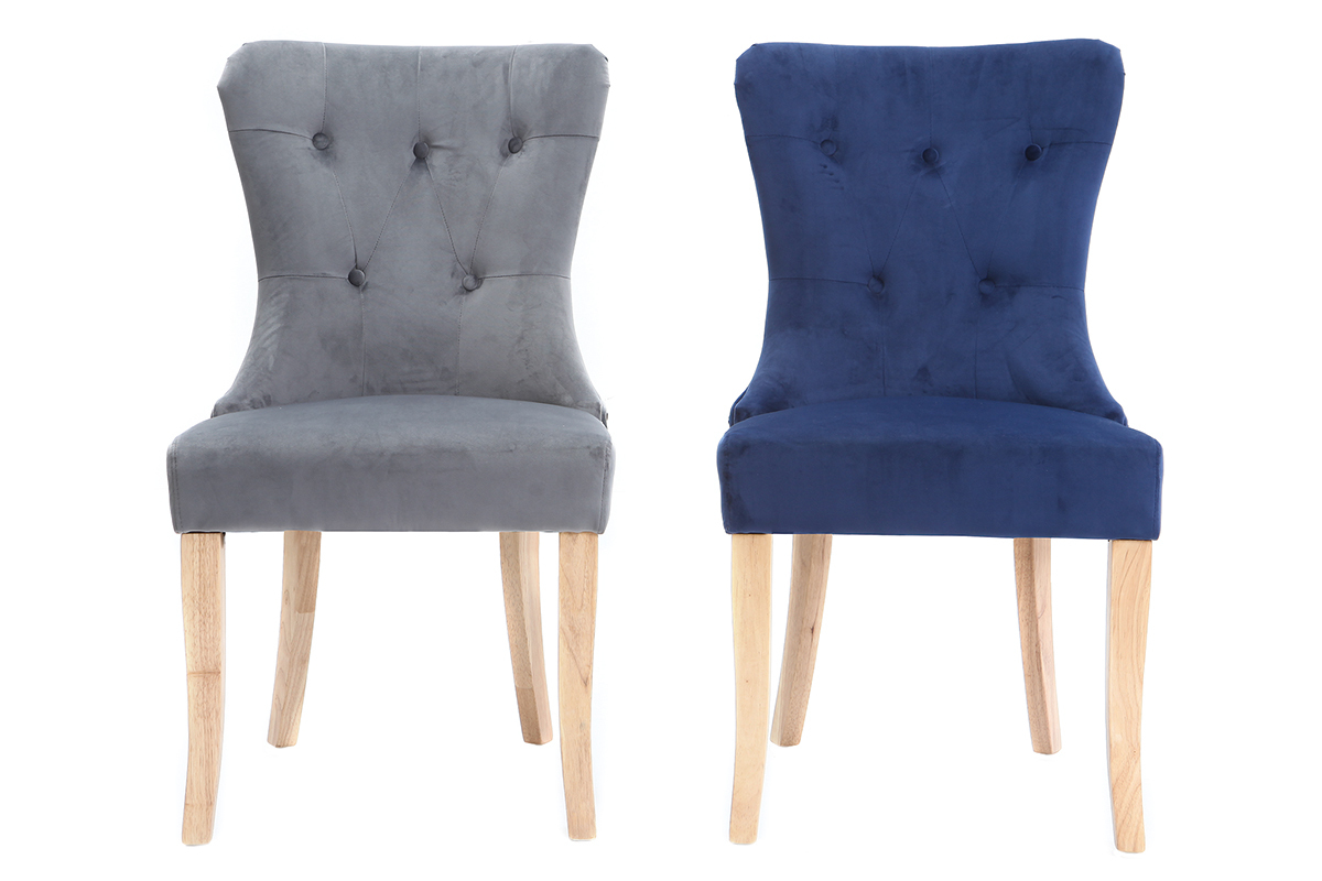 Silla cl�sica terciopelo gris oscuro patas madera clara GUSTAVE