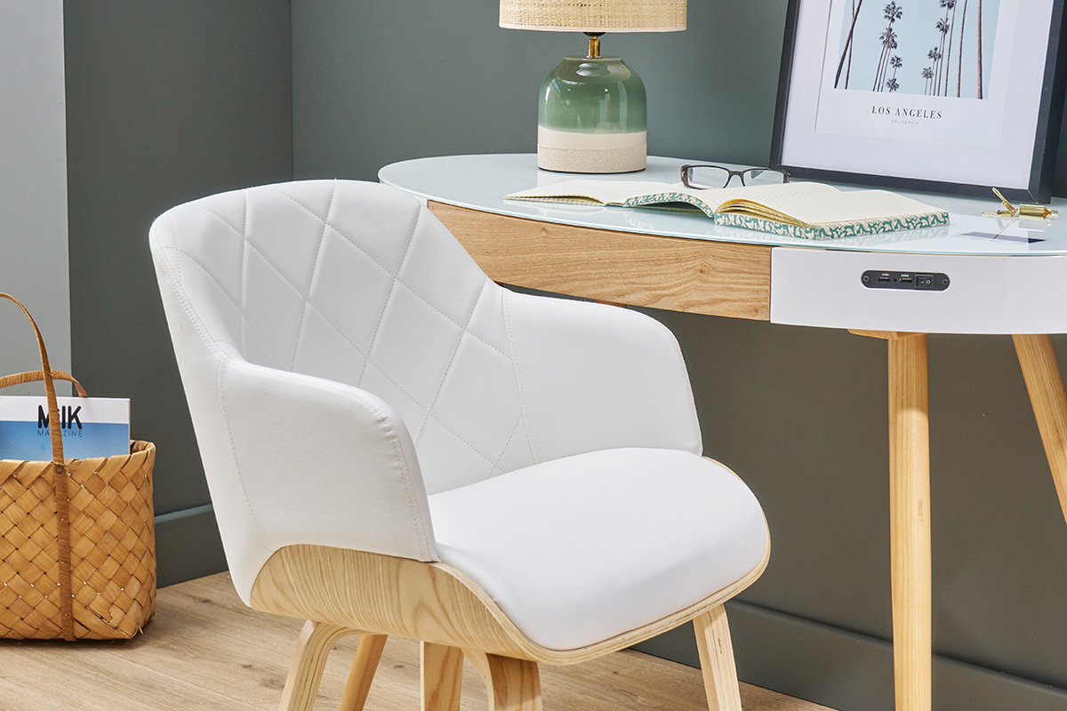 Silla de diseo blanca y de madera clara LUCIEN