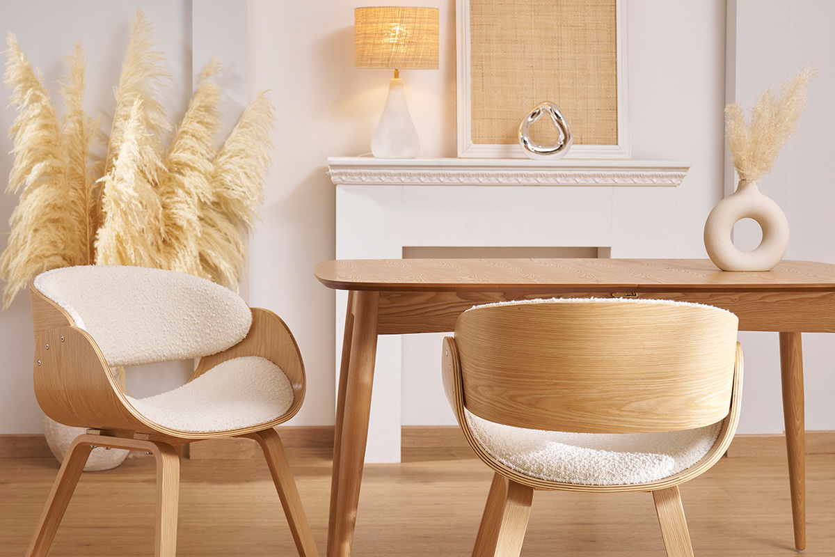 Silla de diseo de borreguillo y madera clara BENT