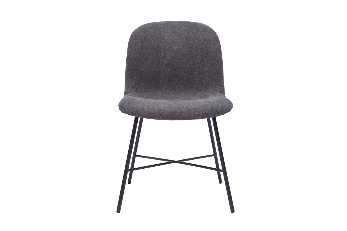 Silla de diseño de efecto aterciopelado gris oscuro y metal negro ARCADE
