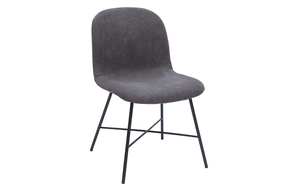 Silla de diseño de efecto aterciopelado gris oscuro y metal negro ARCADE
