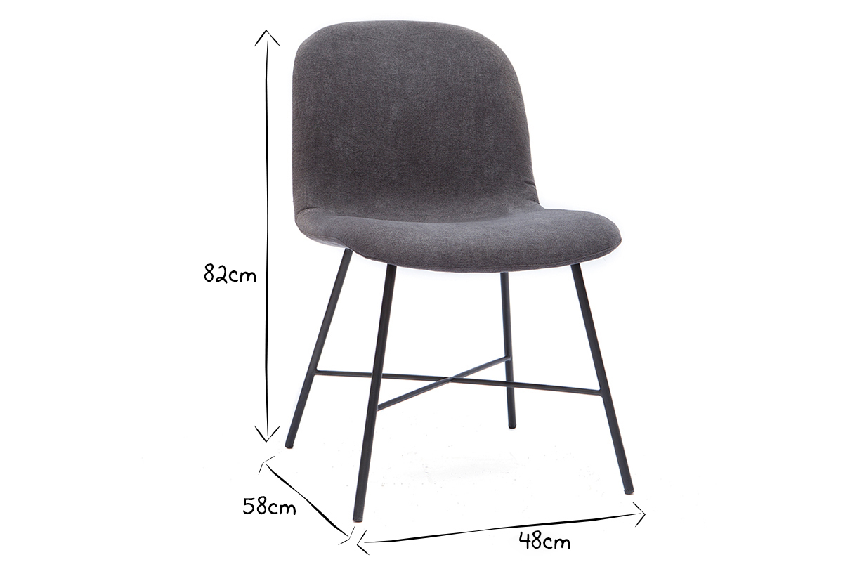 Silla de diseño de efecto aterciopelado gris oscuro y metal negro ARCADE