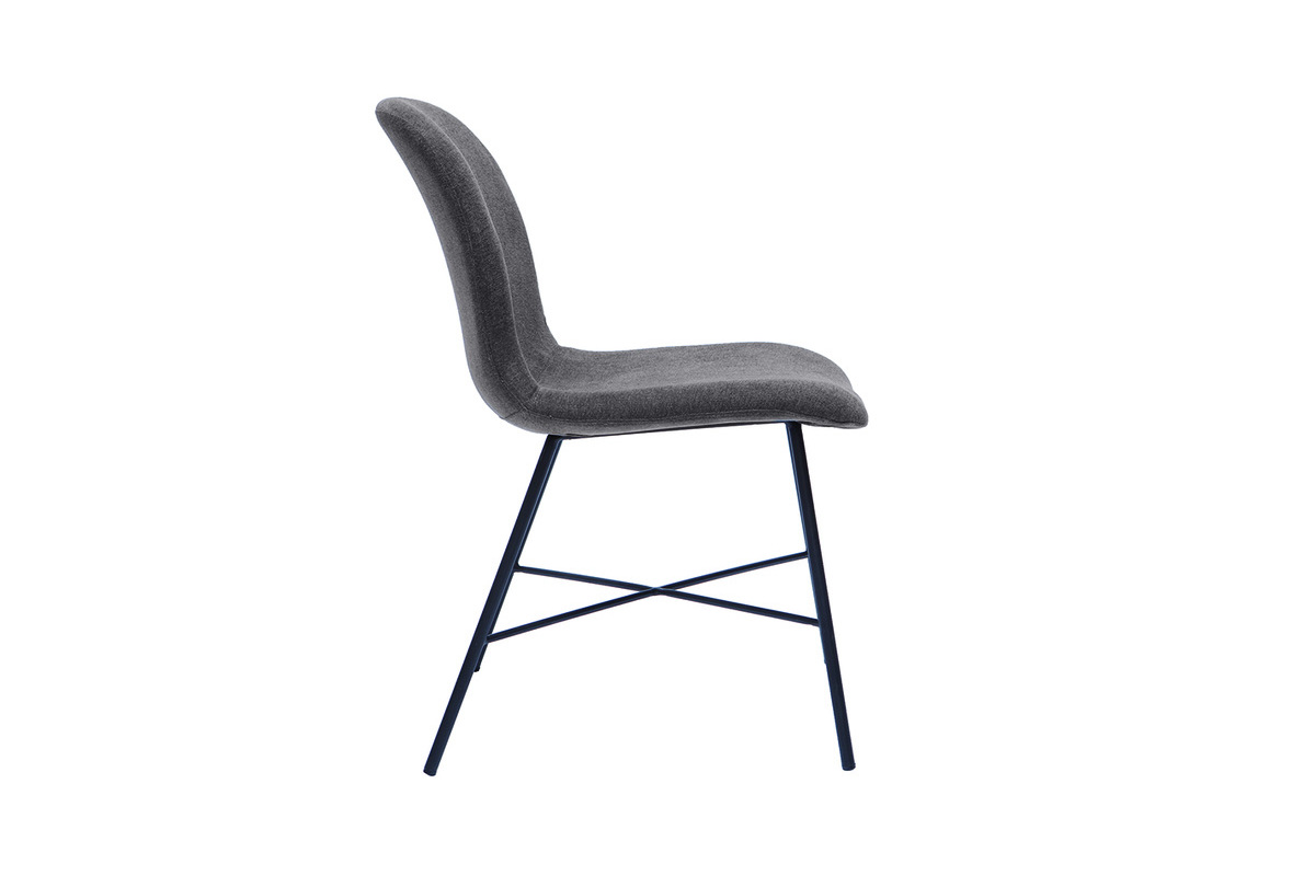 Silla de diseño de efecto aterciopelado gris oscuro y metal negro ARCADE