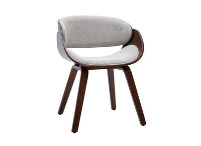 Silla de dise&ntilde;o de tela con efecto terciopelo texturizado gris y madera oscura BENT