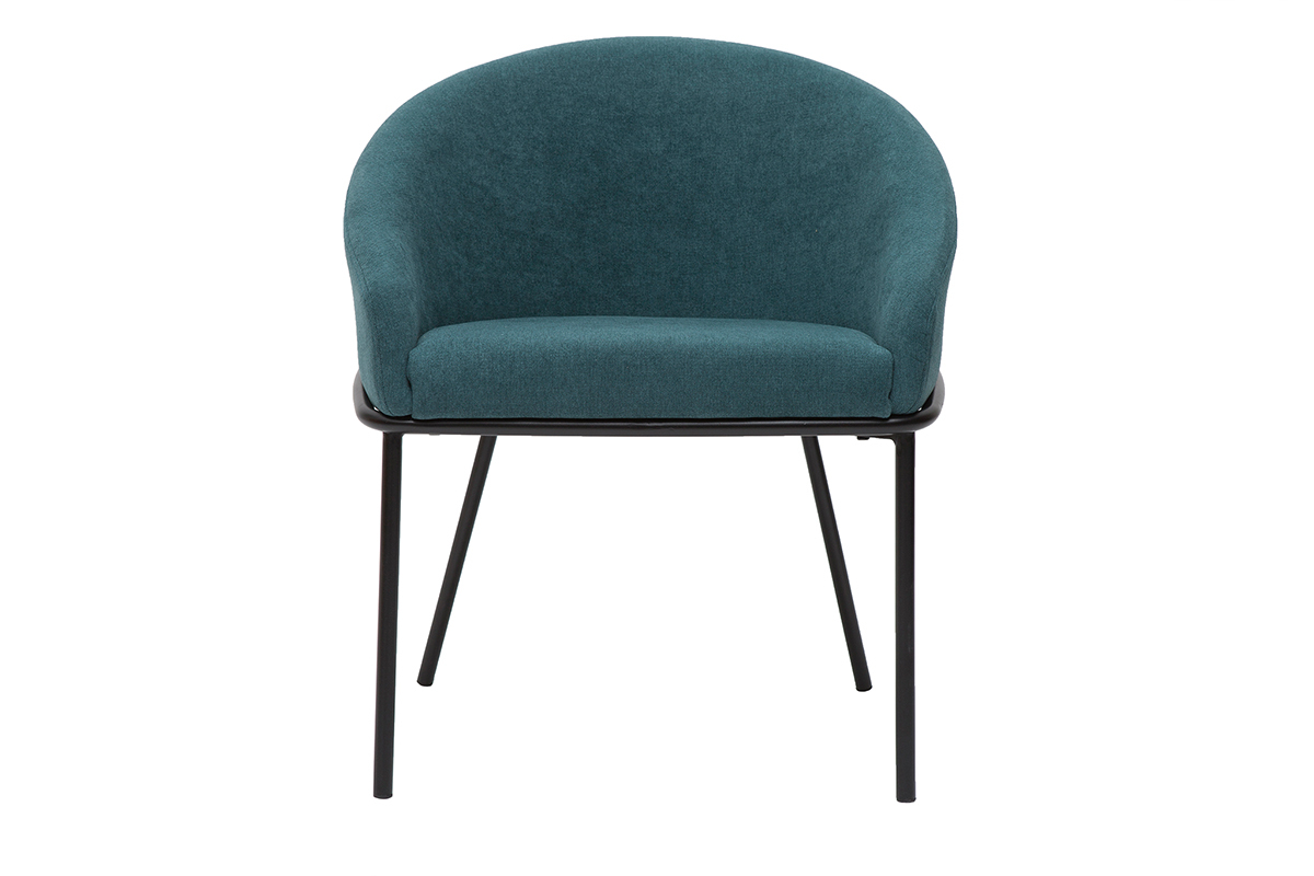 Silla de diseo de tela efecto aterciopelado azul petrleo y metal negro JENNA