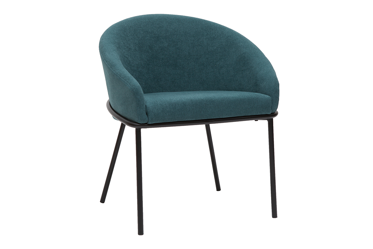 Silla de diseo de tela efecto aterciopelado azul petrleo y metal negro JENNA