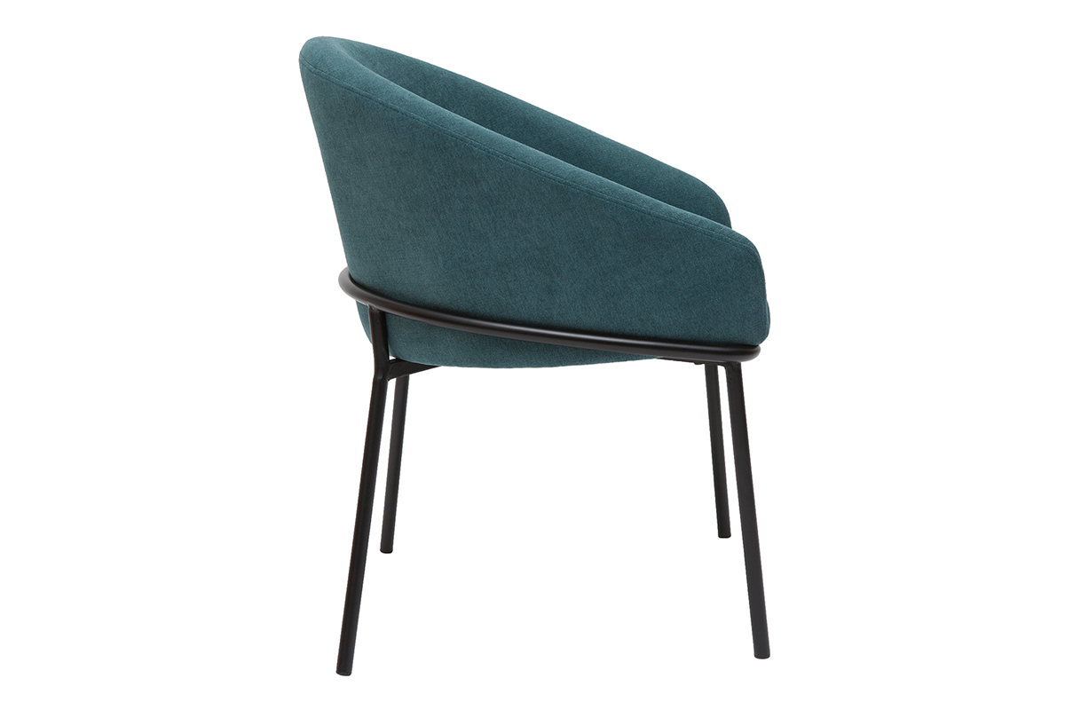 Silla de diseo de tela efecto aterciopelado azul petrleo y metal negro JENNA