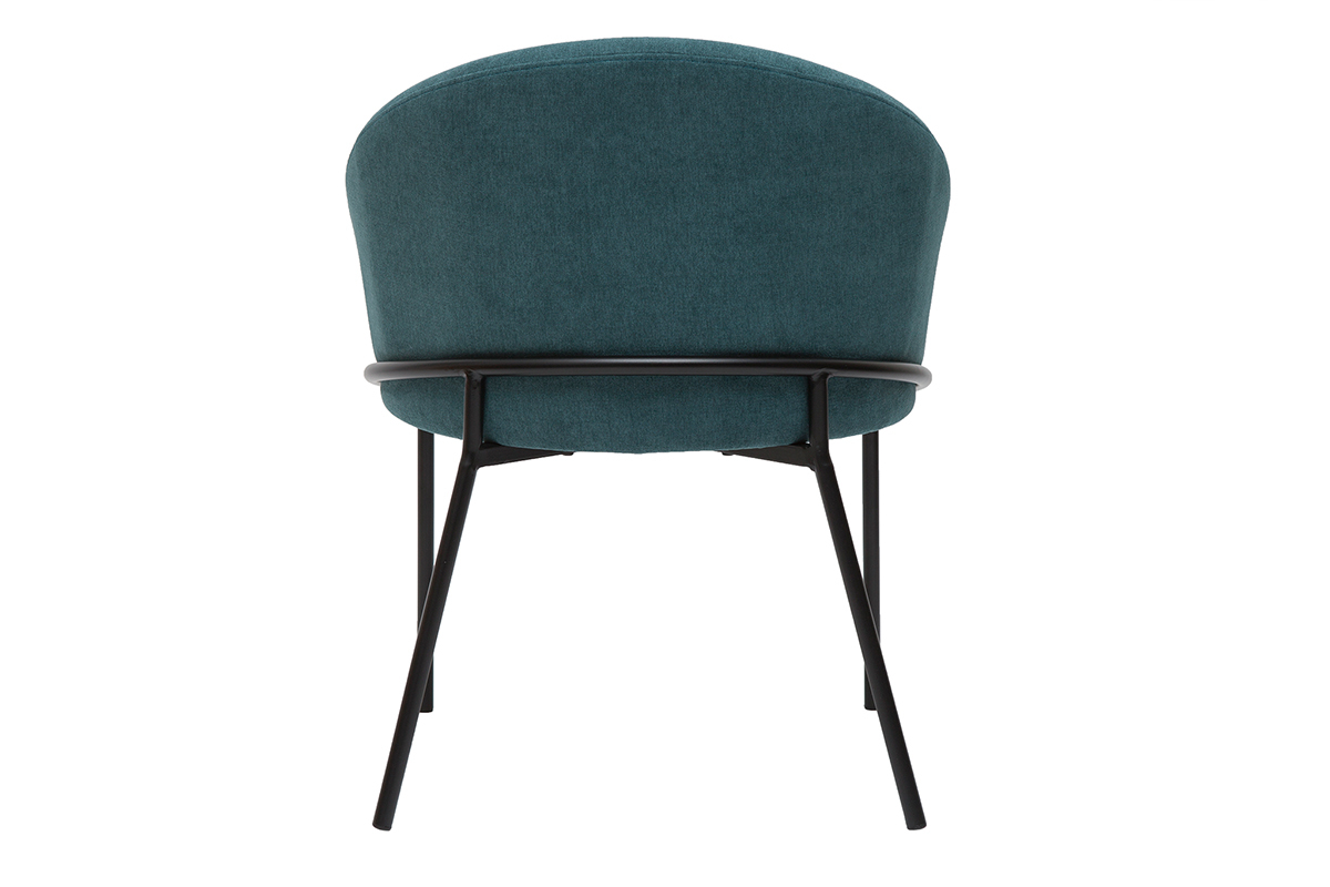 Silla de diseo de tela efecto aterciopelado azul petrleo y metal negro JENNA