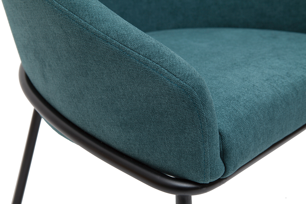 Silla de diseo de tela efecto aterciopelado azul petrleo y metal negro JENNA