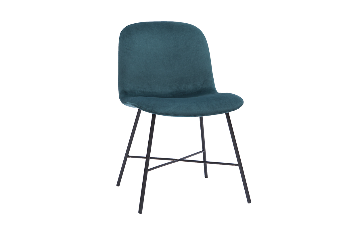 Silla de diseo de terciopelo azul petrleo y metal negro ARCADE