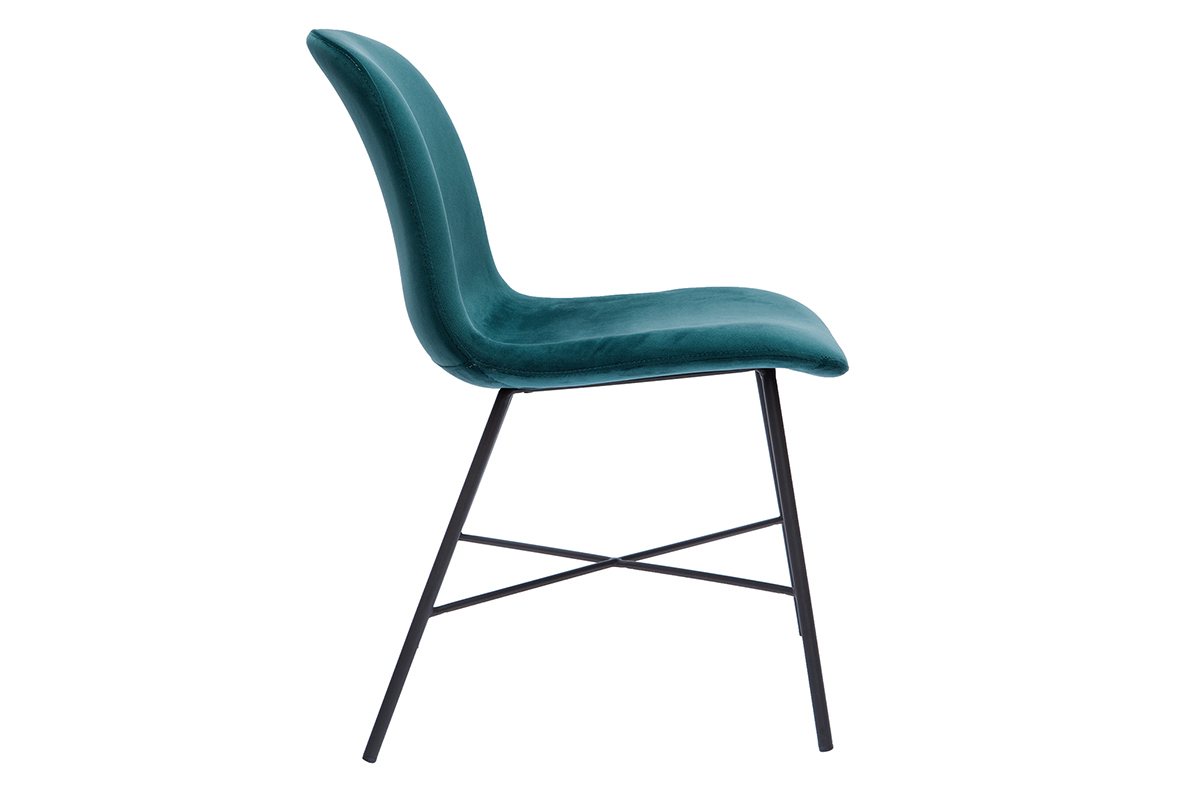 Silla de diseo de terciopelo azul petrleo y metal negro ARCADE