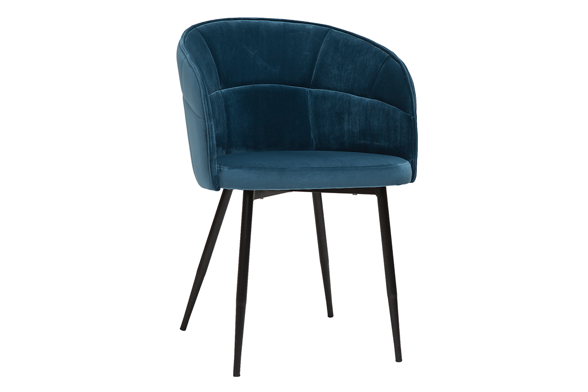 Silla de diseo de terciopelo azul petrleo y metal negro JOLLY