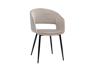 Silla de diseño de terciopelo color topo con patas de metal negro PRISMA