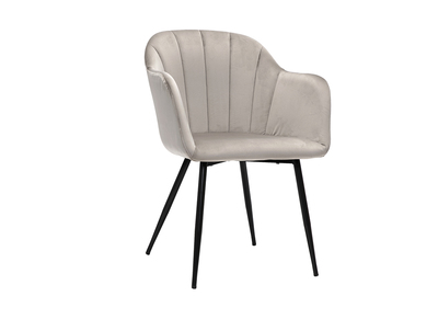 Silla de diseño de terciopelo color topo y patas de metal negro MILLY