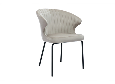 Silla de diseño de terciopelo gofrado color topo y metal negro REQUIEM