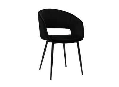 Silla de diseño de terciopelo negra con patas de metal negro PRISMA