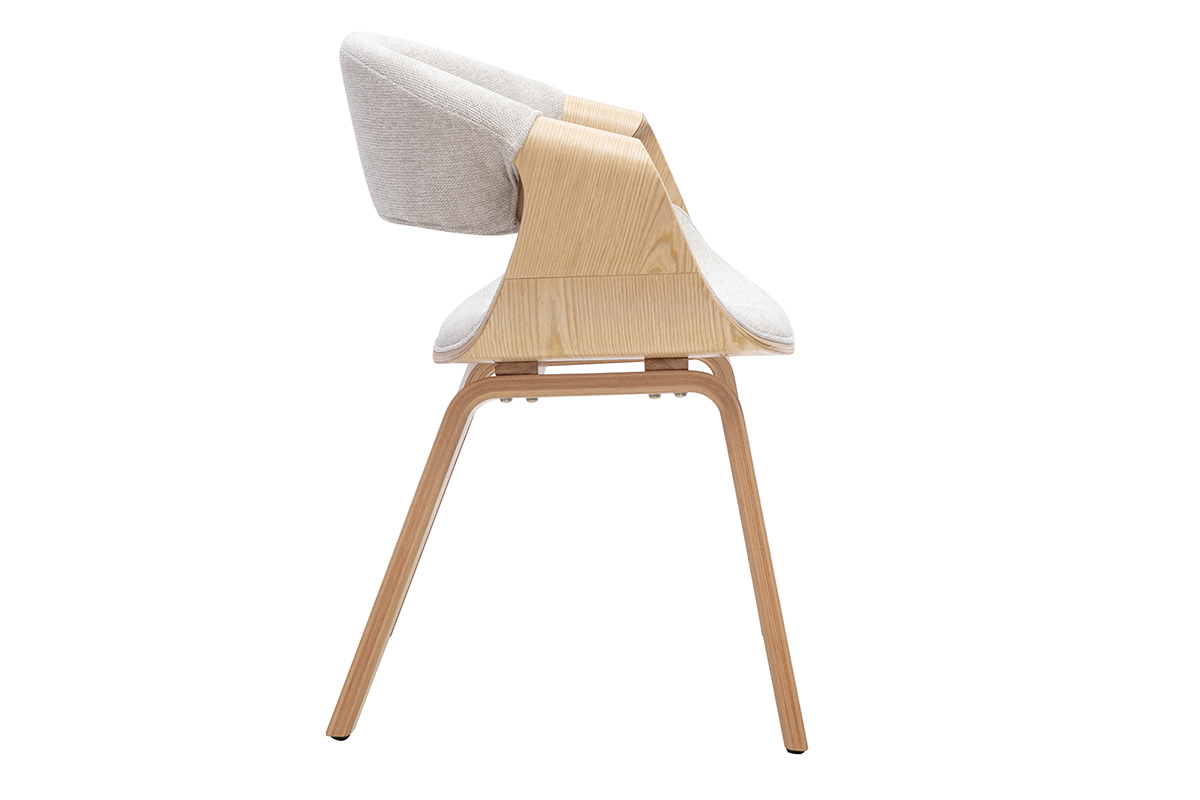 Silla de dise�o ARAMIS en tejido beige y madera clara, vista de perfil.