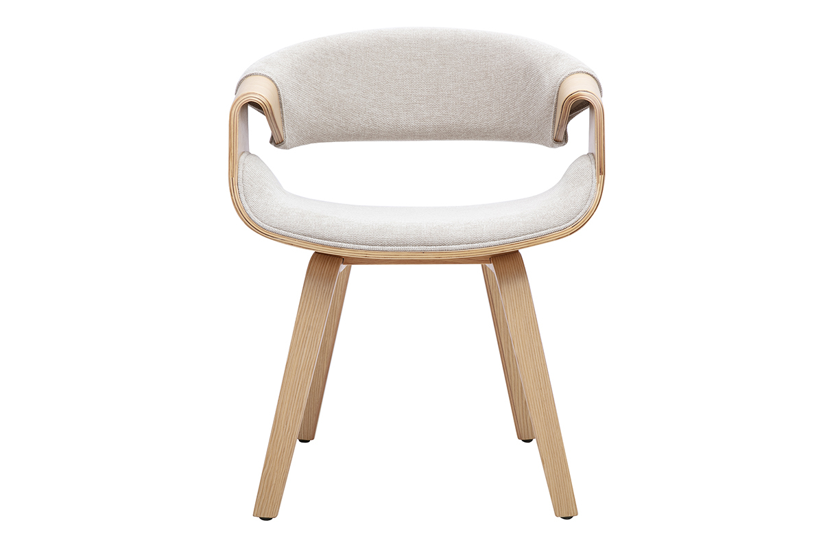 Silla de dise�o ARAMIS en tejido beige y madera clara, vista frontal.