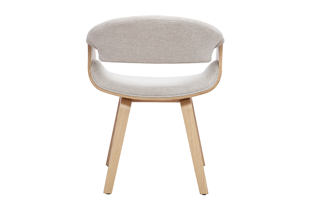 Silla ARAMIS en tejido beige y madera clara, vista trasera, dise�o n�rdico y curvas depuradas.