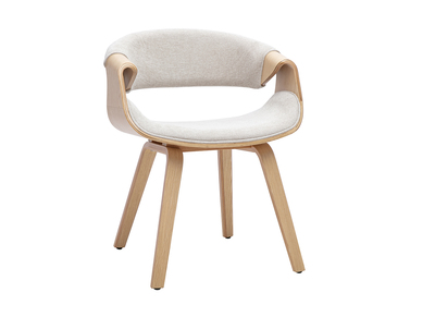 Silla de dise&ntilde;o en tejido efecto terciopelo texturizado beige y madera clara ARAMIS