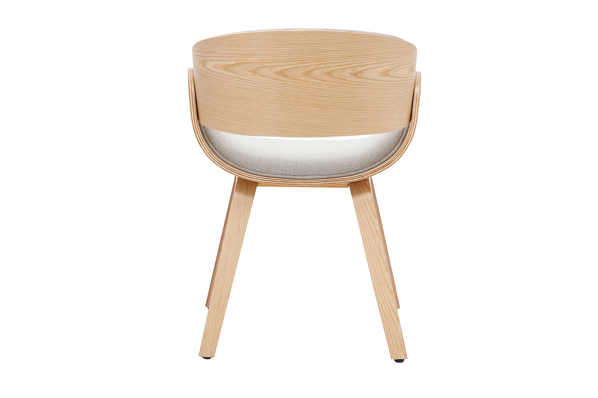 Silla de dise�o BENT, vista trasera, en tela beige y madera clara, estilo escandi-retro.