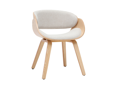 Silla de dise&ntilde;o en tejido efecto terciopelo texturizado beige y madera clara BENT