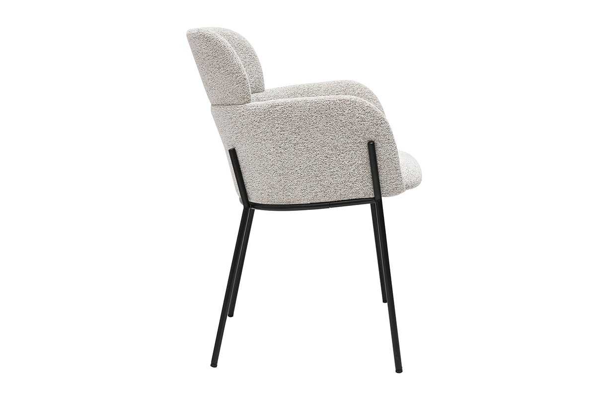 Silla de diseo en tela efecto terciopelo texturizado beige y metal negro TULUM