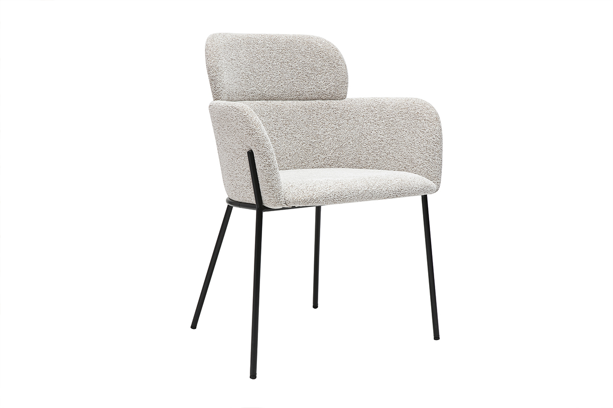 Silla de diseo en tela efecto terciopelo texturizado beige y metal negro TULUM
