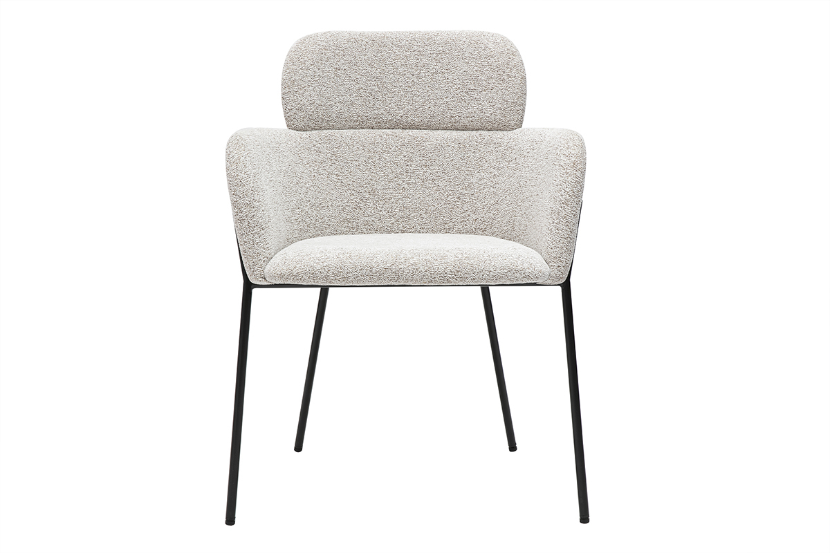 Silla de diseo en tela efecto terciopelo texturizado beige y metal negro TULUM