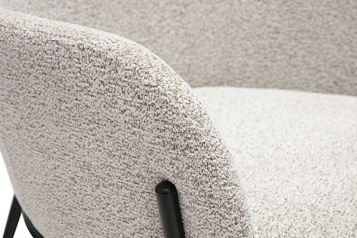 Silla de diseo en tela efecto terciopelo texturizado beige y metal negro TULUM