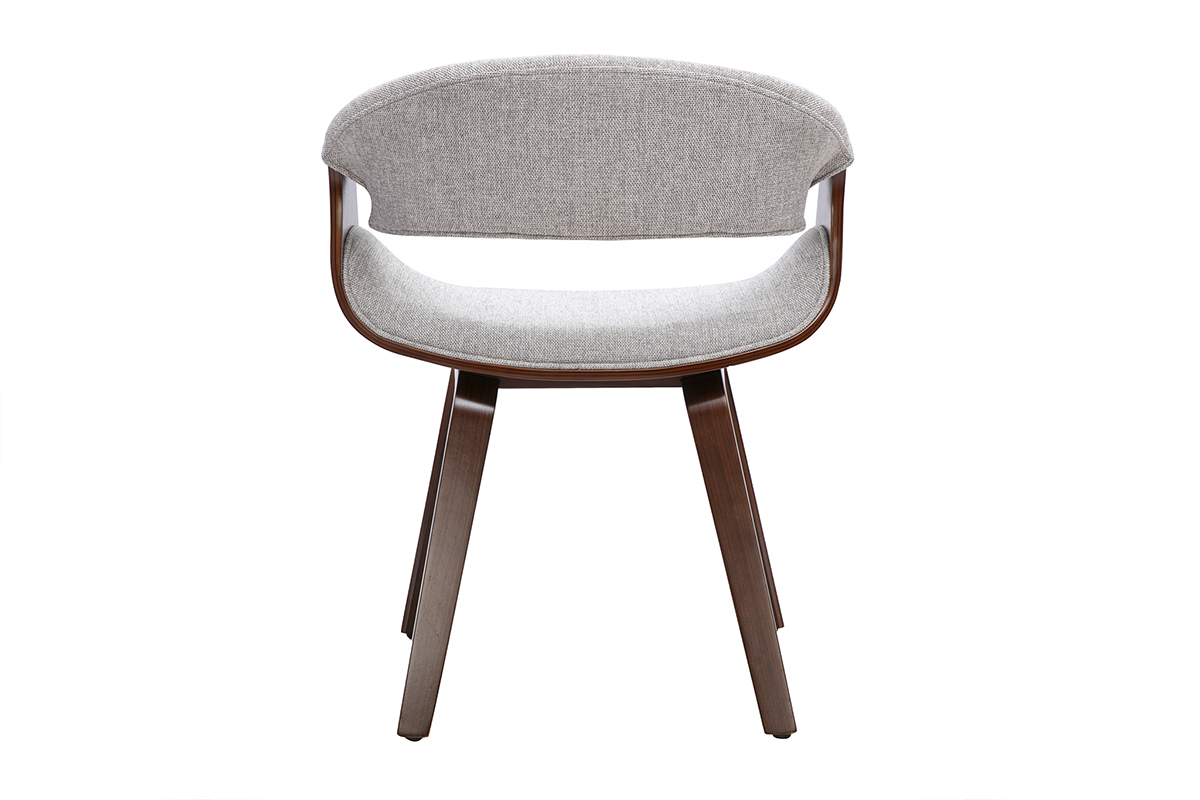 Silla de dise�o ARAMIS en tejido gris y madera oscura, vista trasera con reposabrazos.