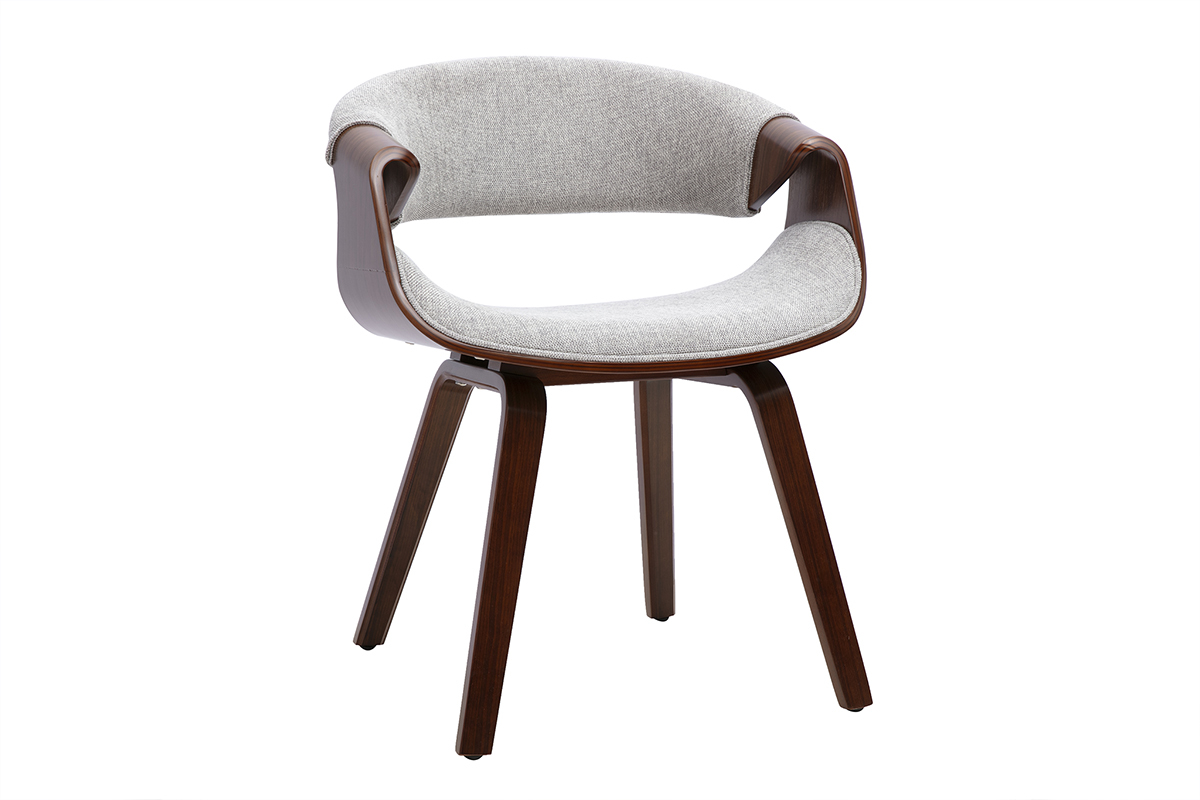Silla de dise�o ARAMIS en tejido gris y madera oscura, vista de tres cuartos