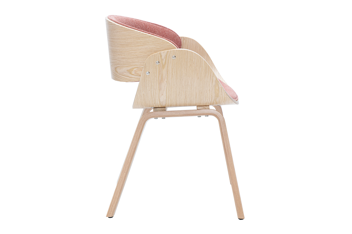 Silla de diseo en tela efecto terciopelo texturizado terracota y madera clara BENT