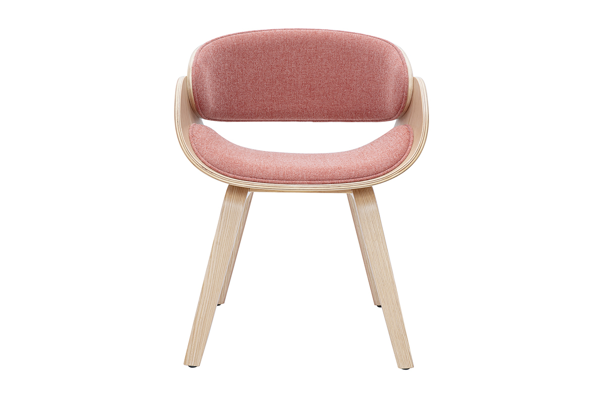 Silla de diseo en tela efecto terciopelo texturizado terracota y madera clara BENT