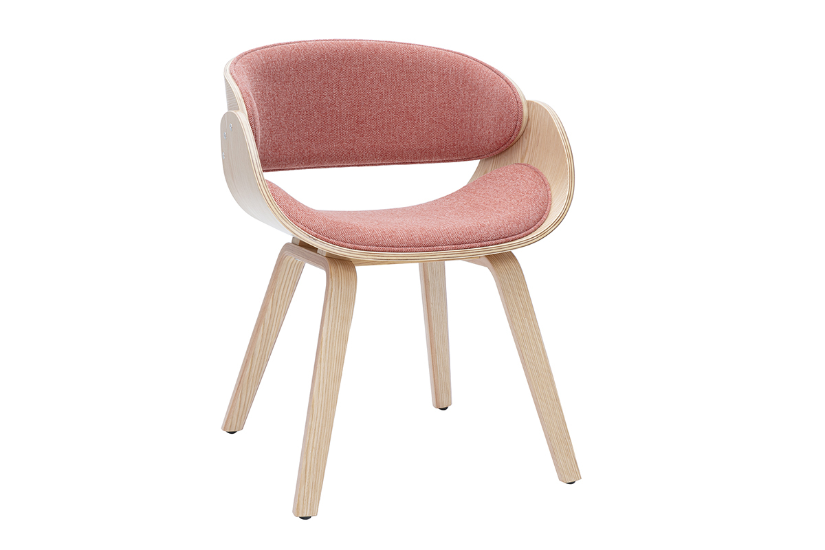 Silla de diseo en tela efecto terciopelo texturizado terracota y madera clara BENT