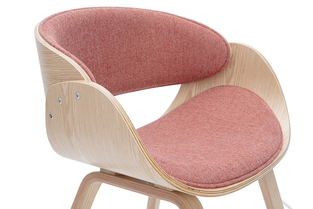Silla de diseo en tela efecto terciopelo texturizado terracota y madera clara BENT