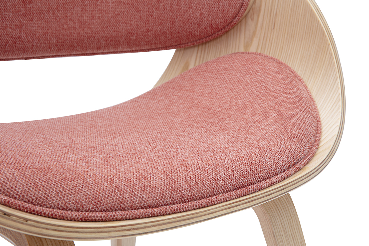 Silla de diseo en tela efecto terciopelo texturizado terracota y madera clara BENT