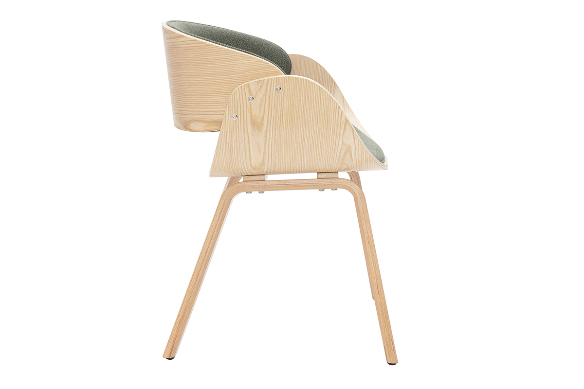 Silla de diseo en tela verde caqui y madera clara BENT