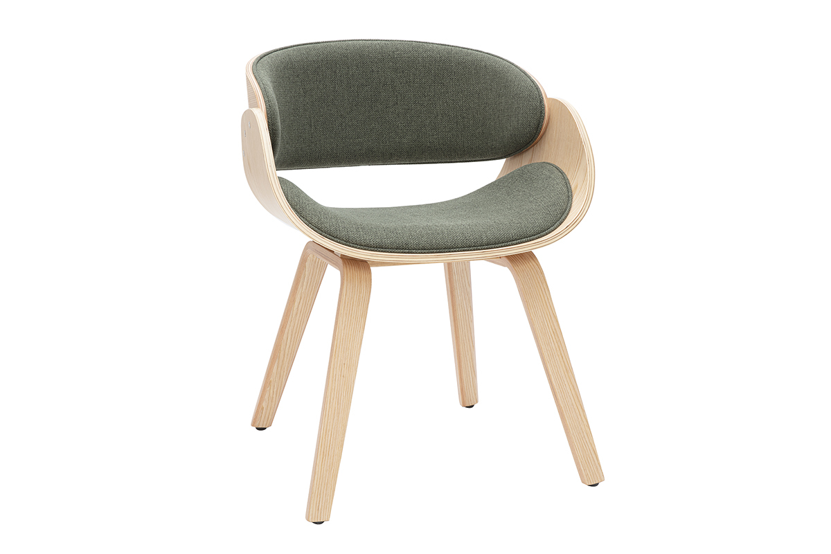Silla de diseo en tela verde caqui y madera clara BENT