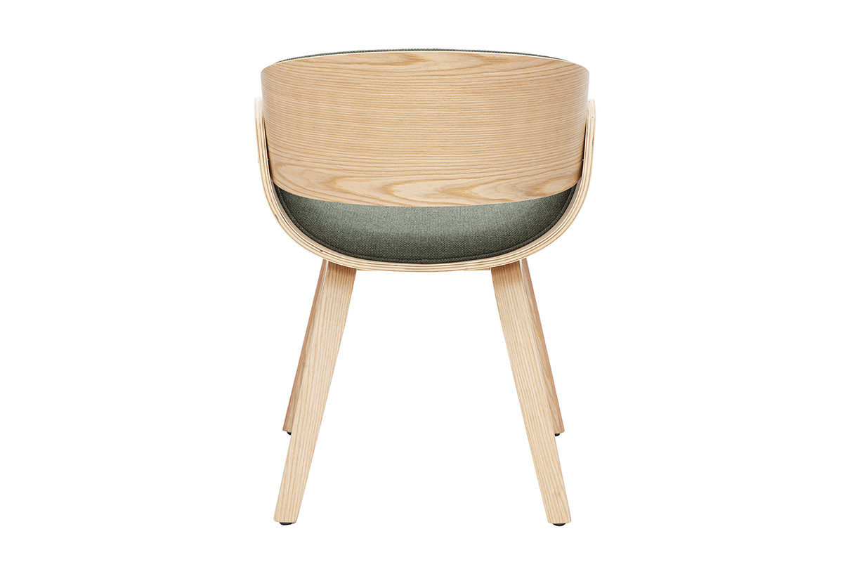 Silla de diseo en tela verde caqui y madera clara BENT