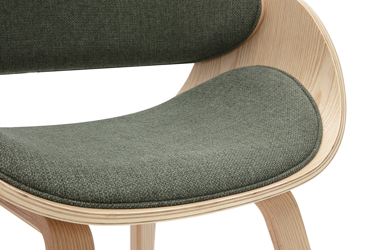 Silla de diseo en tela verde caqui y madera clara BENT