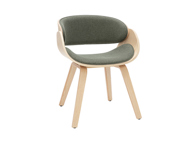 Silla de diseño en tela verde caqui y madera clara BENT