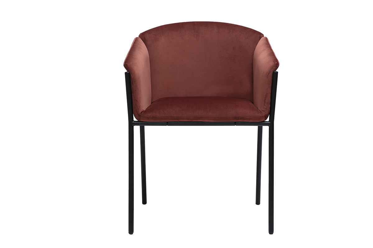 Silla de diseo en terciopelo rojo tomette y metal negro BRIANE